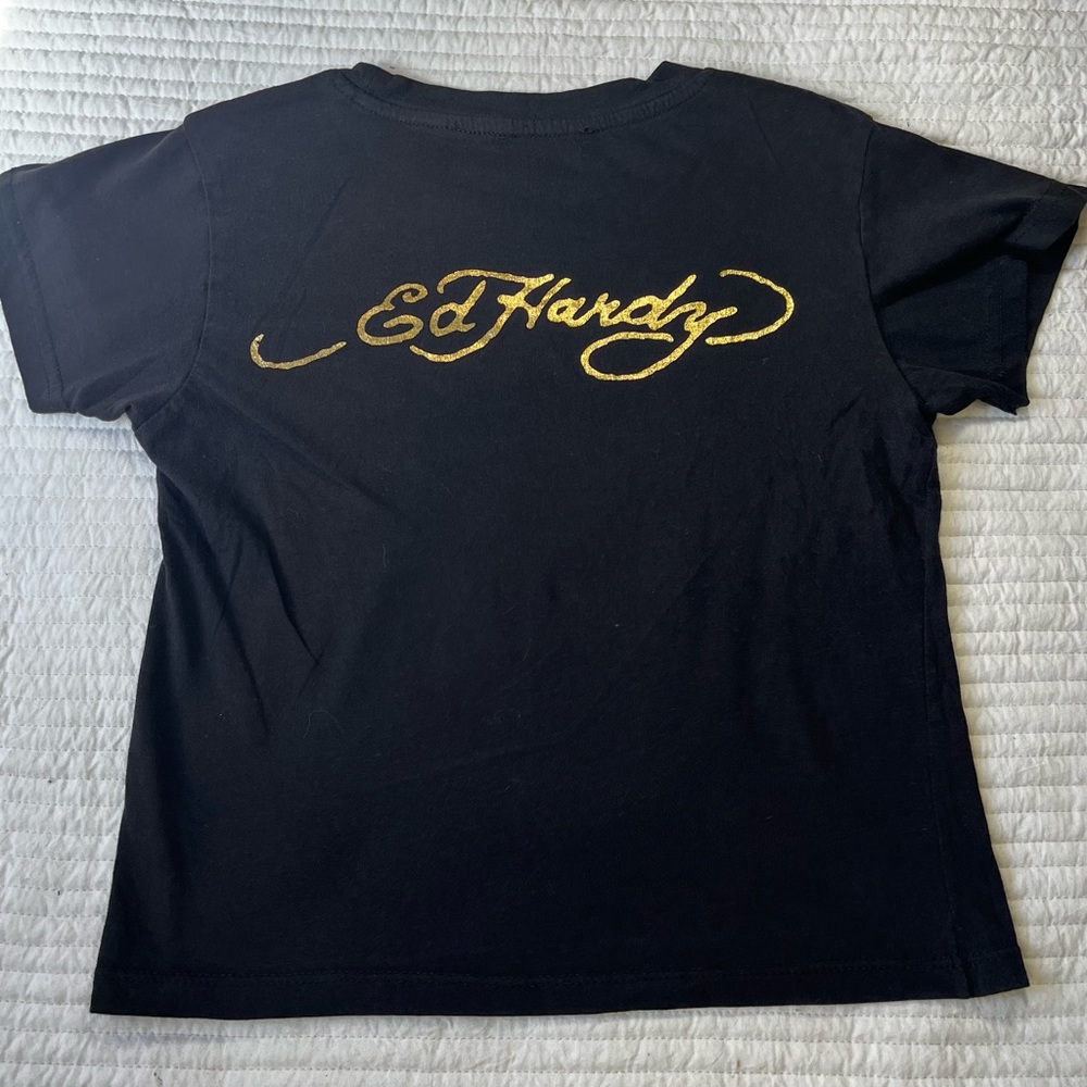 Ed Hardy Black Tee with Tiger and Heart Design - Picture 5 of 6